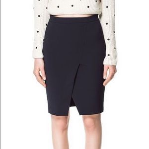 Zara Basics Split Navy Pencil Skirt Small